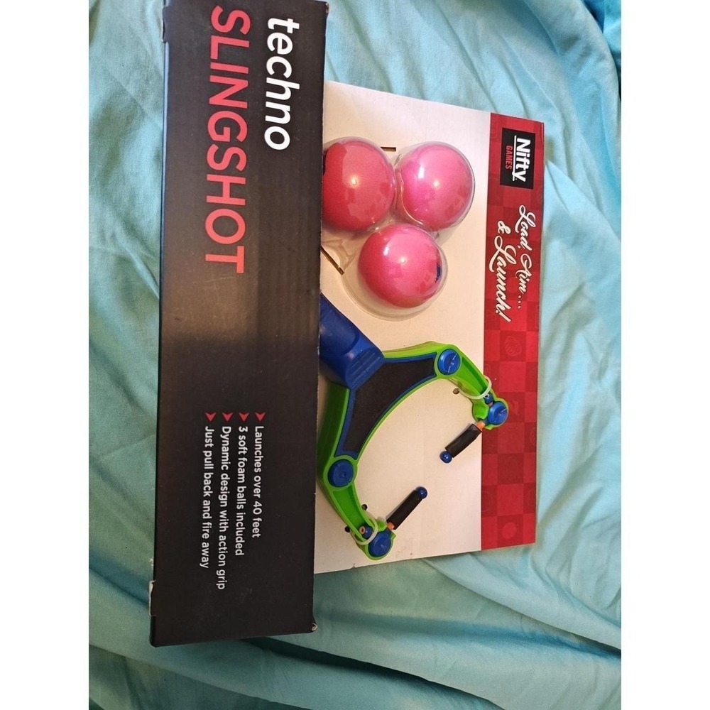 Nifty Games Techno Slingshot‎ Kids Green Blue New Foam Ball Launcher